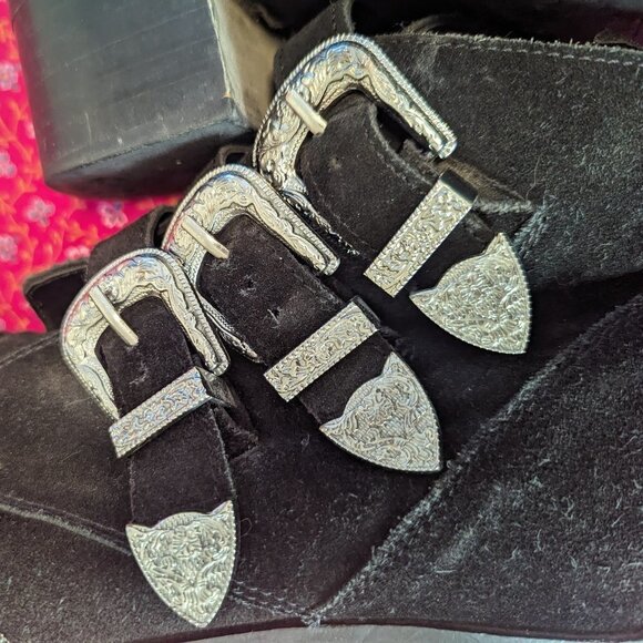 Western Goth Suede ASOS Ryder Regina Buckle Ankle Boots Punk Y2K Size 9 - Picture 6 of 11